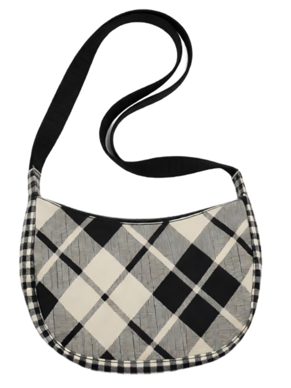 Baggu Small Crescent Bag Mixed Plaid - NWT - Black & White
